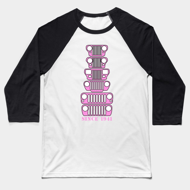 Jeep Grills Pink Logo Baseball T-Shirt by Caloosa Jeepers 